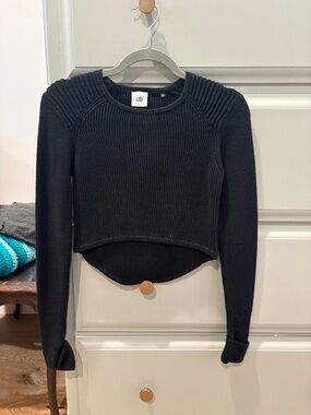 Cabi Black Ribbed Cropped Knit Sweater | Size Small